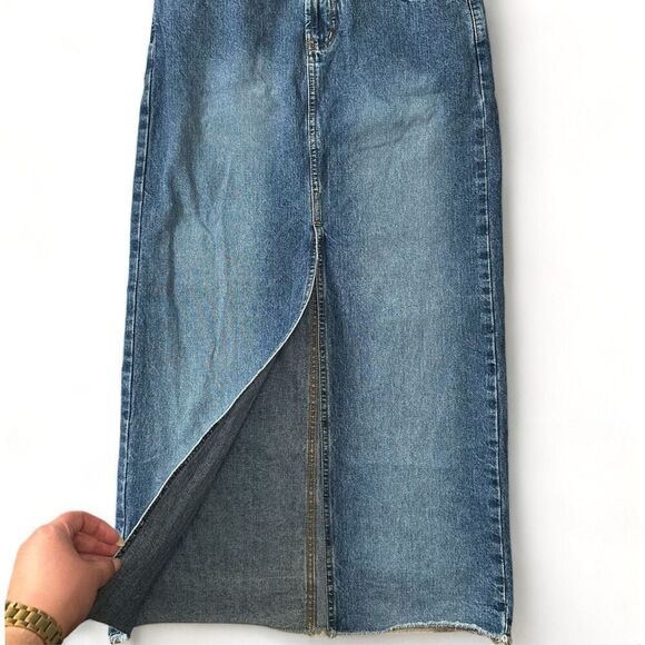 Lei 90s y2k Distressed Denim Slit Maxi Pencil Skirt Cut Off Hem | Size Juniors 5 - Picture 3 of 9